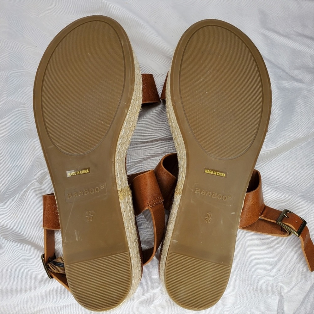 ♡ Bamboo Brown Faux Leather Strappy Espadrille Sandals Size 10 - Picture 5 of 5